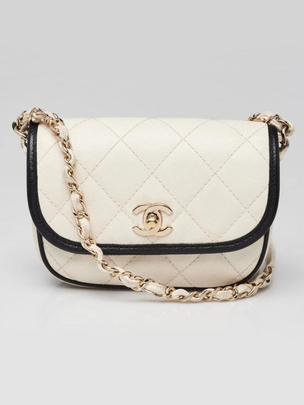 Chanel White/Black Quilted Grained Leather Mini Flap Messenger Bag